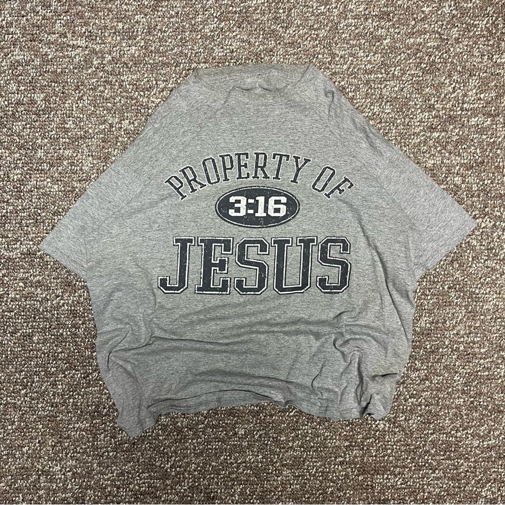 Vintage 2001 3:16 Property of Jesus Religious Christian Boxy Storm Mountain Tee